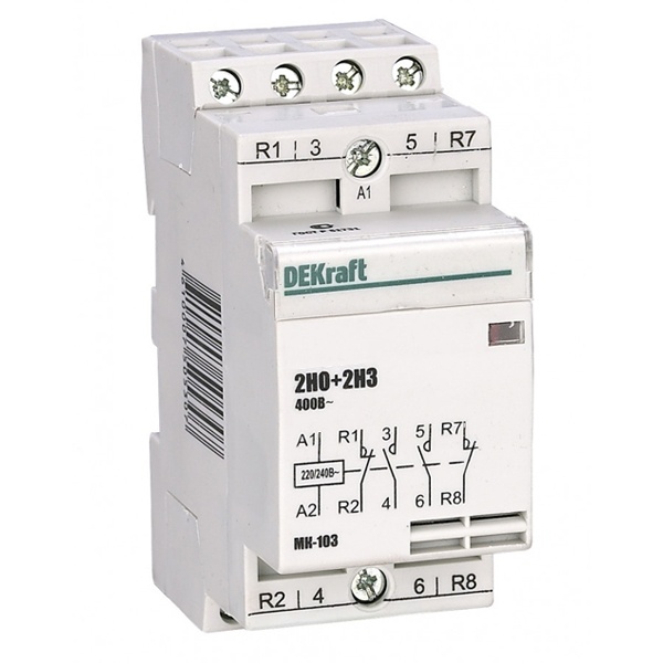 Контактор модульный DEKraft МК-103 2НО+2НЗ 20А катушка 230В