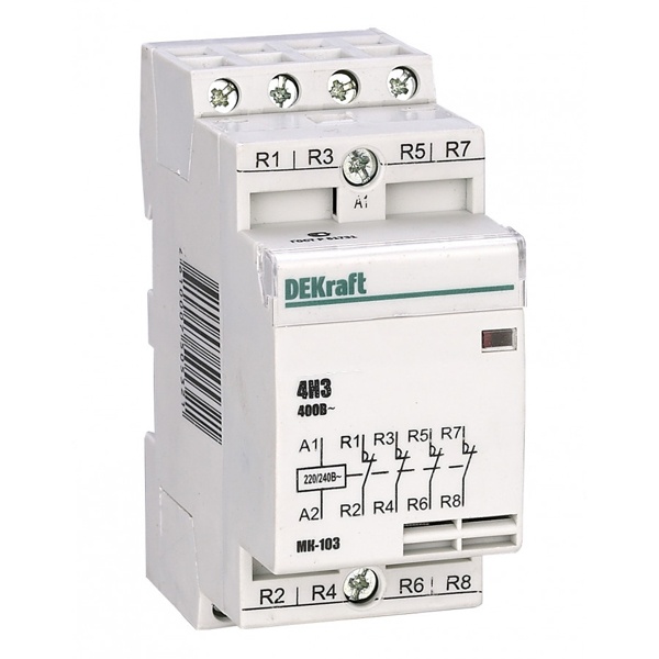 Контактор модульный DEKraft МК-103 4НЗ 20А катушка 230В