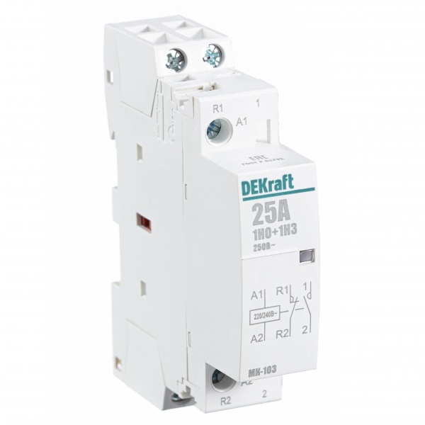 Контактор модульный DEKraft МК-103 1НО+1НЗ 25А катушка 230В