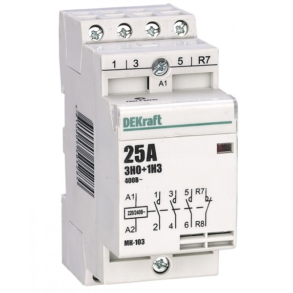 Контактор модульный DEKraft МК-103 3НО+1НЗ 25А катушка 230В