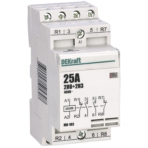 Контактор модульный DEKraft МК-103 2НО+2НЗ 25А катушка 230В