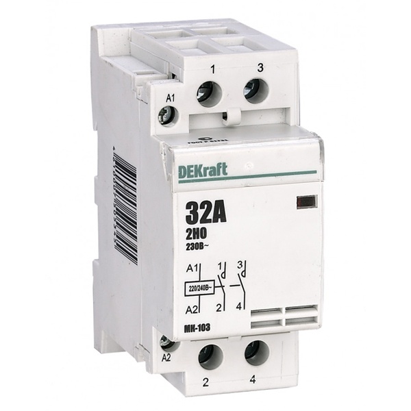 Контактор модульный DEKraft МК-103 2НО 32А катушка 230В