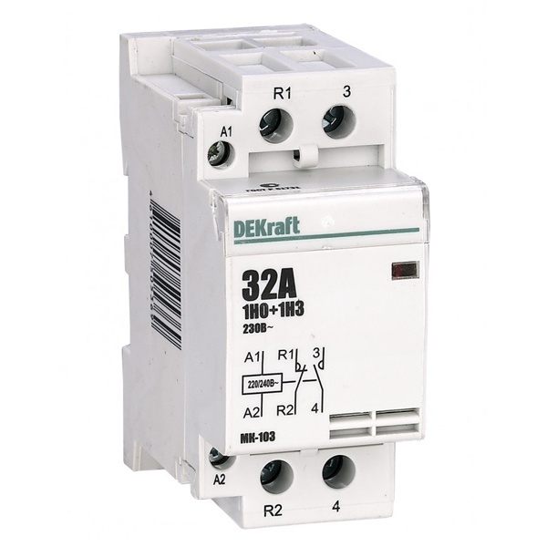 Контактор модульный DEKraft МК-103 1НО+1НЗ 32А катушка 230В