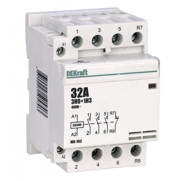 Контактор модульный DEKraft МК-103 3НО+1НЗ 32А катушка 230В