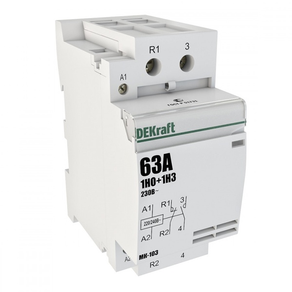 Контактор модульный DEKraft МК-103 1НО+1НЗ 63А катушка 230В