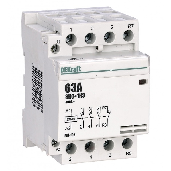 Контактор модульный DEKraft МК-103 3НО+1НЗ 63А катушка 230В