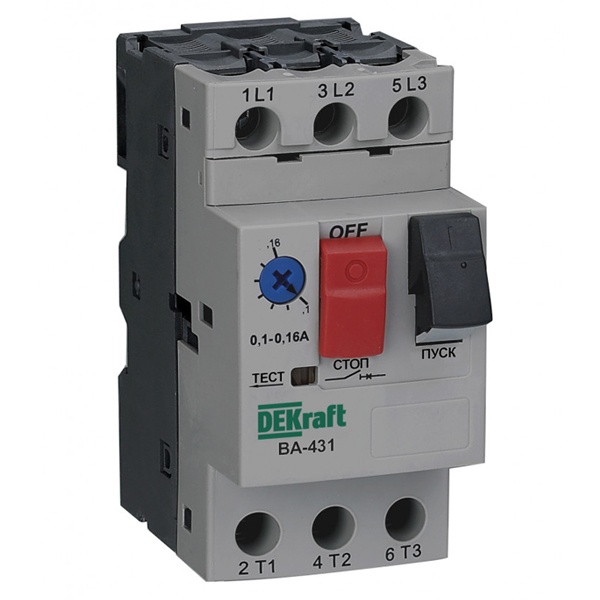 Автомат защиты двигателя DEKraft ВА-431 3P 1,0-1,6A 100кА