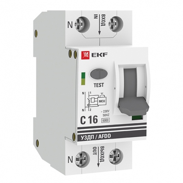 Устройство защиты от дугового пробоя УЗДП EKF с автоматическим выключателем 1P+N 16А (C) 6 кА