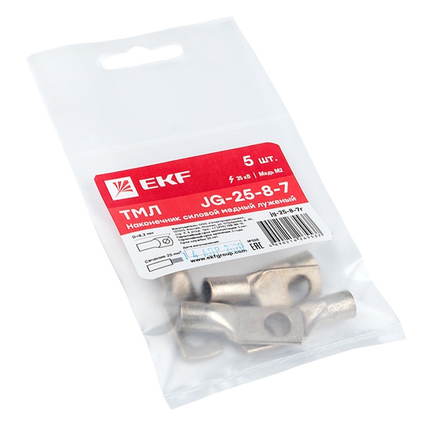 Наконечник силовой медный EKF PROxima луженый JG-25-8-7 (ТМЛ) [уп.5шт]