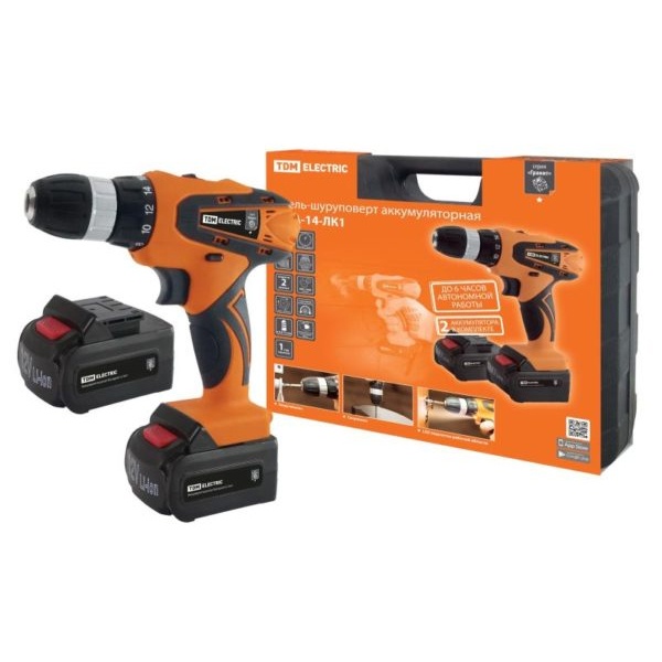 Дрель-шуруповерт акк. TDM ДША-18-ЛК1-С 18В, 2А*ч Li-Ion 2шт, 32 Нм, 0-1400 об/мин, кейс, серия Рубин