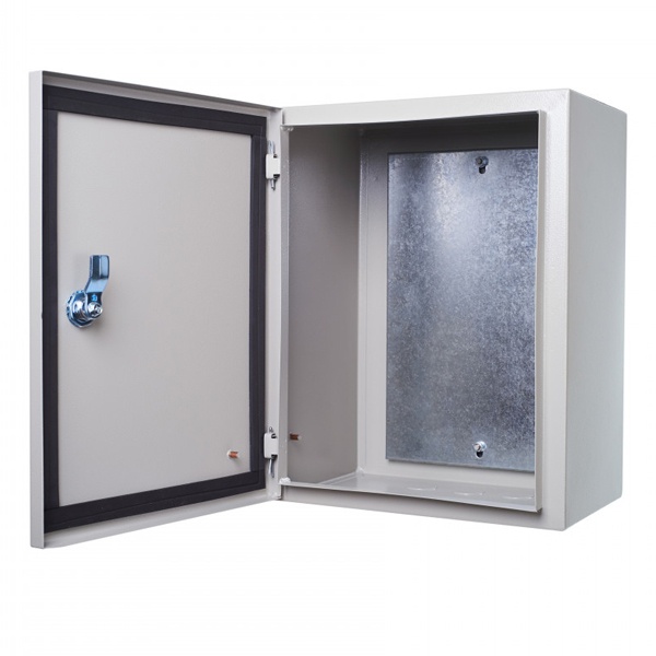 Корпус металлический навесной с монтажной панелью DEKraft ЩРНМ-1-IP54 395х310х220 IP54 RAL7032