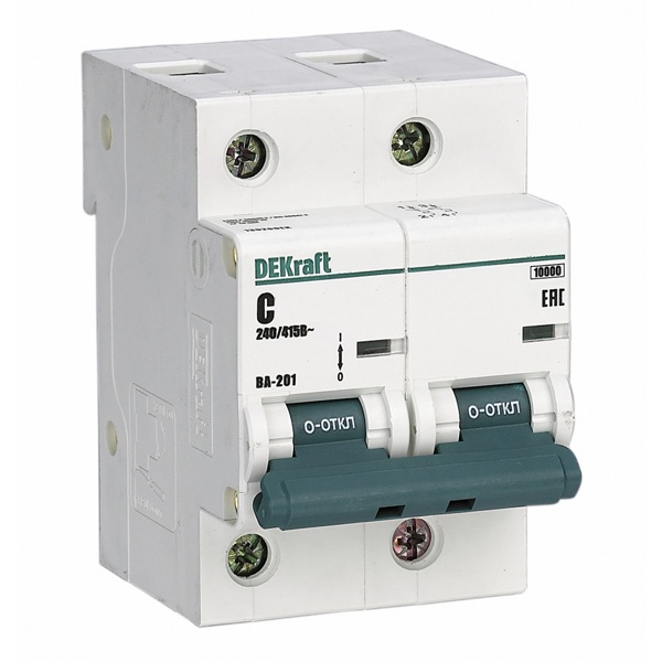 Автоматический выключатель DEKraft ВА-201 80A C 2P 10кА (автомат электрический)