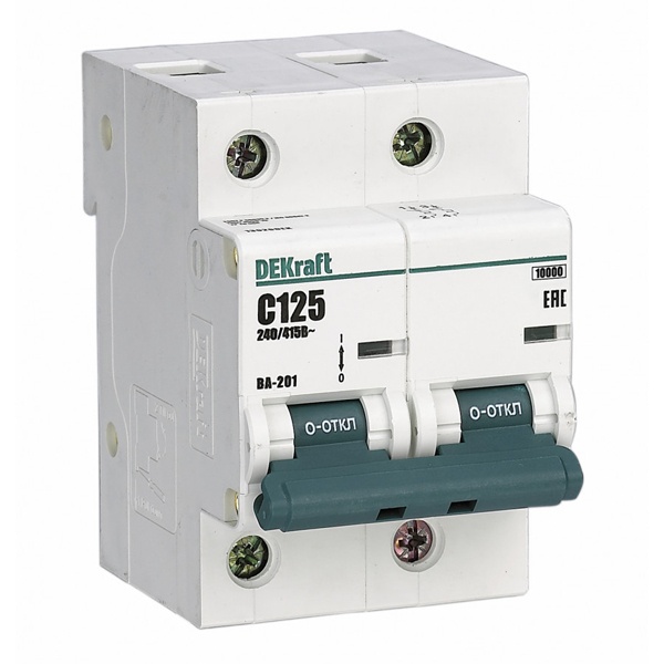 Автоматический выключатель DEKraft ВА-201 125A C 2P 10кА (автомат электрический)