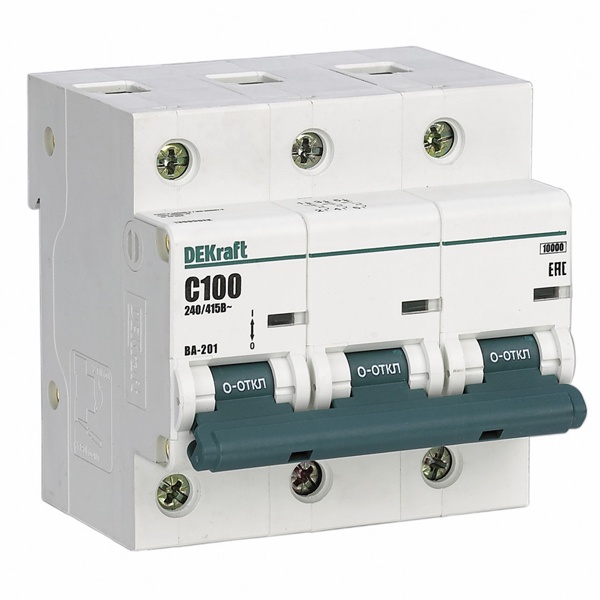 Автоматический выключатель DEKraft ВА-201 125A C 3P 10кА (автомат электрический)