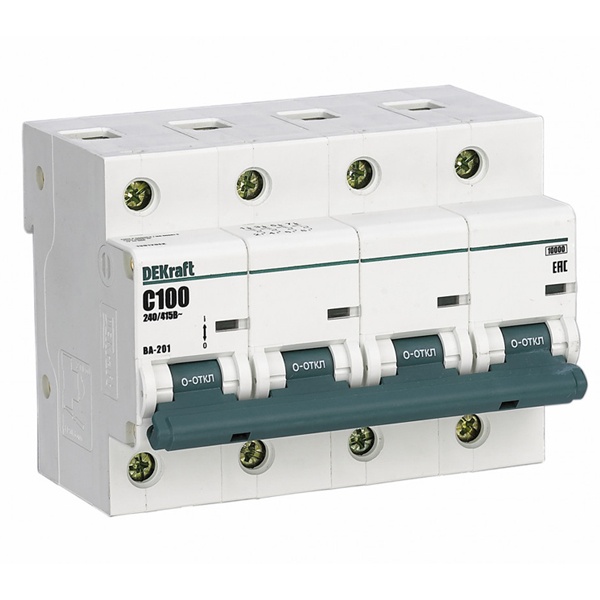 Автоматический выключатель DEKraft ВА-201 125A C 4P 10кА (автомат электрический)