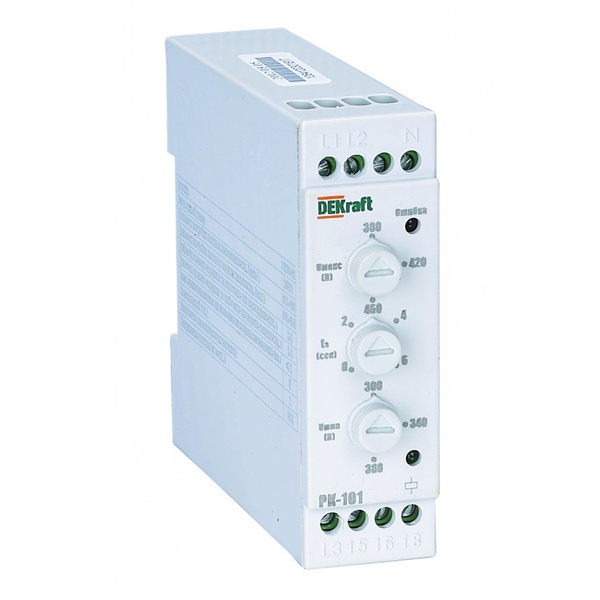 Реле контроля фаз DEKraft 380В 50Гц 1NO/NC 5A тип 02 серии РК-101