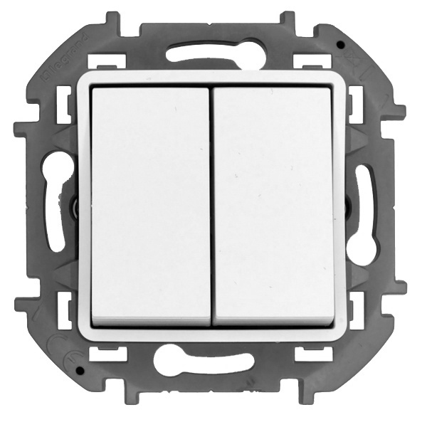 Переключатель двухклавишный с подсветкой (контурной) Legrand Inspiria белый