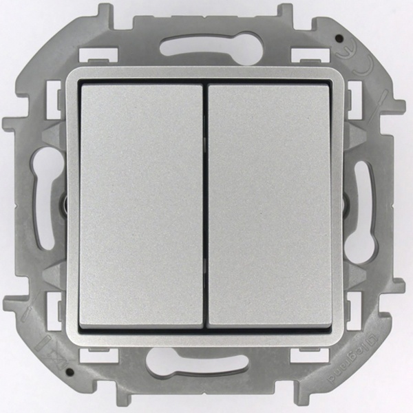 Переключатель двухклавишный с подсветкой (контурной) Legrand Inspiria алюминий