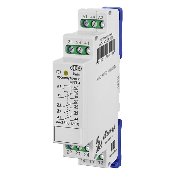Реле промежуточное Меандр МРП-4 8А 2НО/НЗ+2НО 230В AC/DC УХЛ4 на DIN-рейку