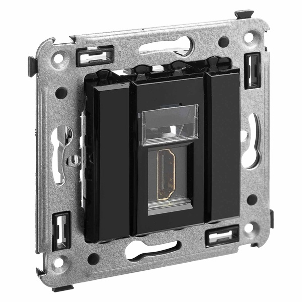 HDMI розетка одинарная в стену DKC Avanti, тип А-А, черный квадрат