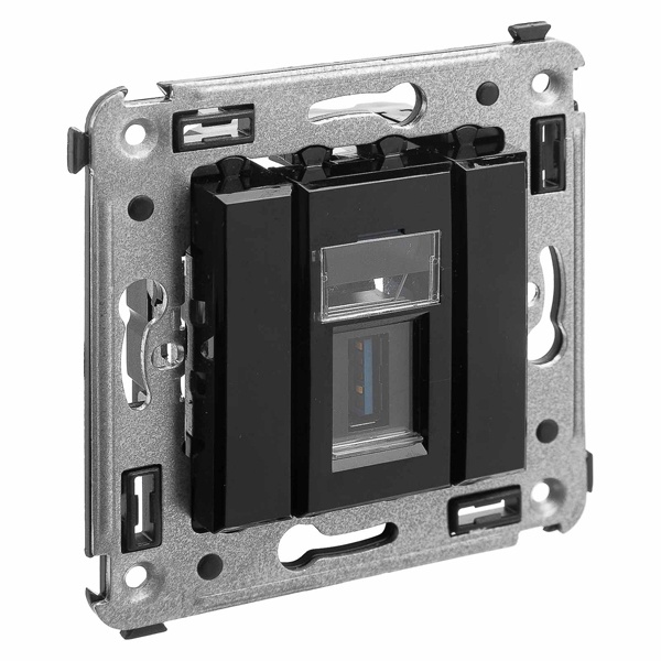 USB 3.0 розетка одинарная в стену DKC Avanti, тип А-А,, черный квадрат