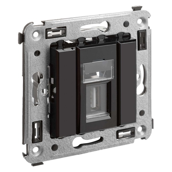 USB 2.0 розетка одинарная в стену DKC Avanti, тип А-А,, черный квадрат