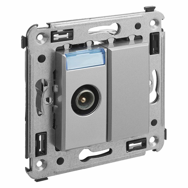 Розетка TV DKC Avanti проходная в стену, закаленная сталь