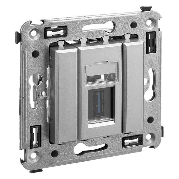 USB 3.0 розетка одинарная в стену DKC Avanti, тип А-А, закаленная сталь