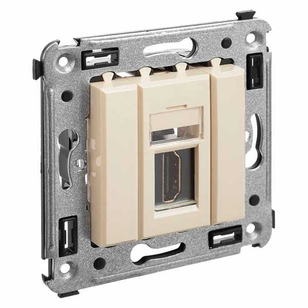 HDMI розетка одинарная в стену DKC Avanti тип А-А, ванильная дымка