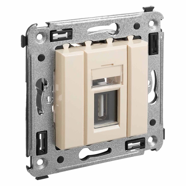 USB 2.0 розетка одинарная в стену DKC Avanti тип А-А, ванильная дымка