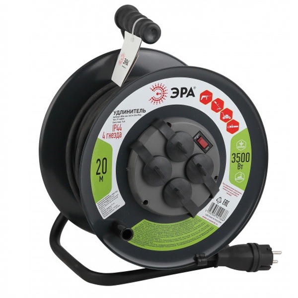 Удлинитель силовой ЭРА RMx-4es-3x2.5-20m-IP44(KG) на металлической катушке c/з 4 гн 20м КГ 3х2.5