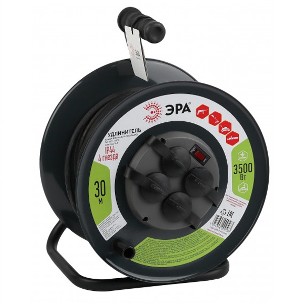 Удлинитель силовой ЭРА RMx-4es-3x1.5-30m-IP44(KG) на металлической катушке c/з 4 гн 30м КГ 3х1.5