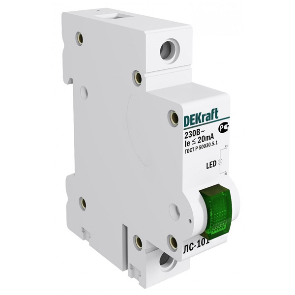 Лампа сигнальная DEKraft на DIN-рейку 1P зеленый LED