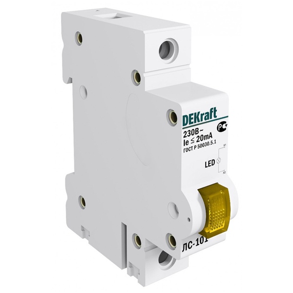 Лампа сигнальная DEKraft на DIN-рейку 1P желтый LED