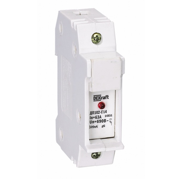 Держатель DEKraft ДП102 для предохранителей C10(10x38мм) 1P до 32А со светодиодной индикацией