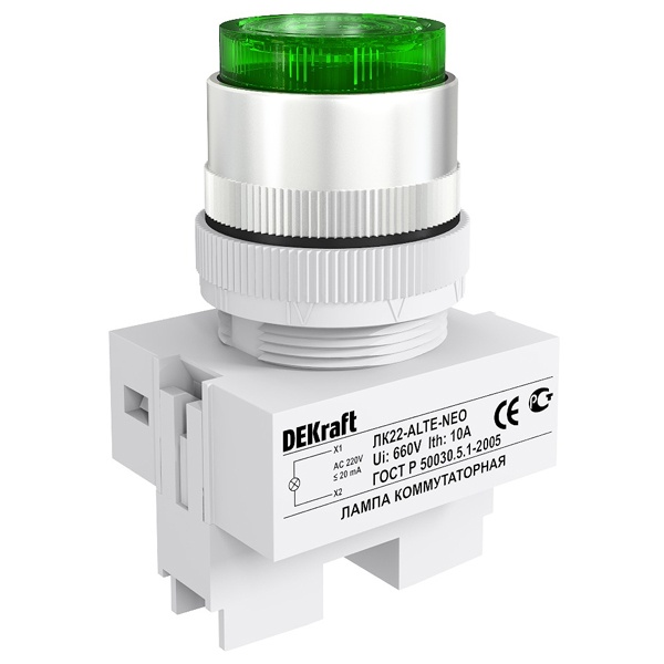 Лампа DEKraft ЛK-22 ALTE D22мм неон 220В зеленая