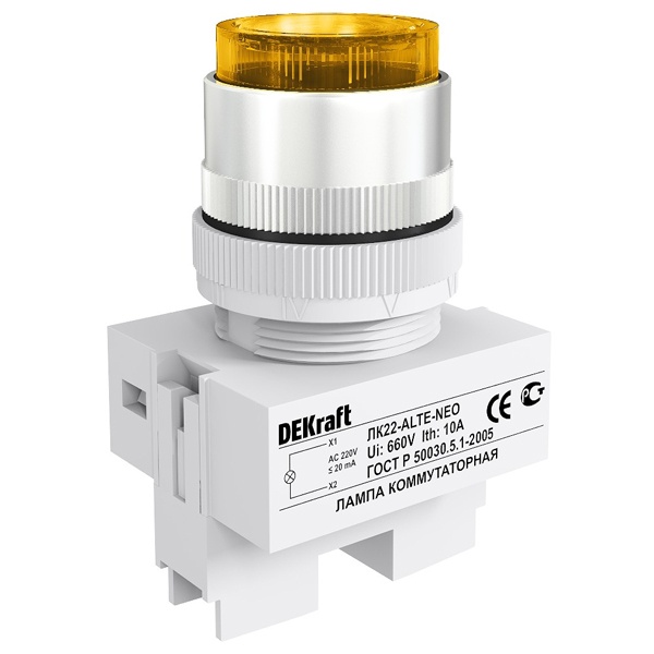 Лампа DEKraft ЛK-22 ALTE D22мм неон 220В желтая