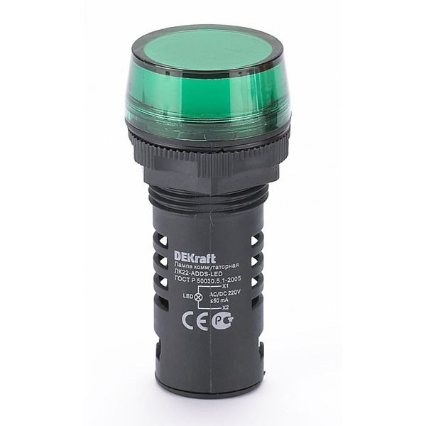 Лампа DEKraft ЛK-22 ADDS D22мм LED 220В AC/DC зеленая