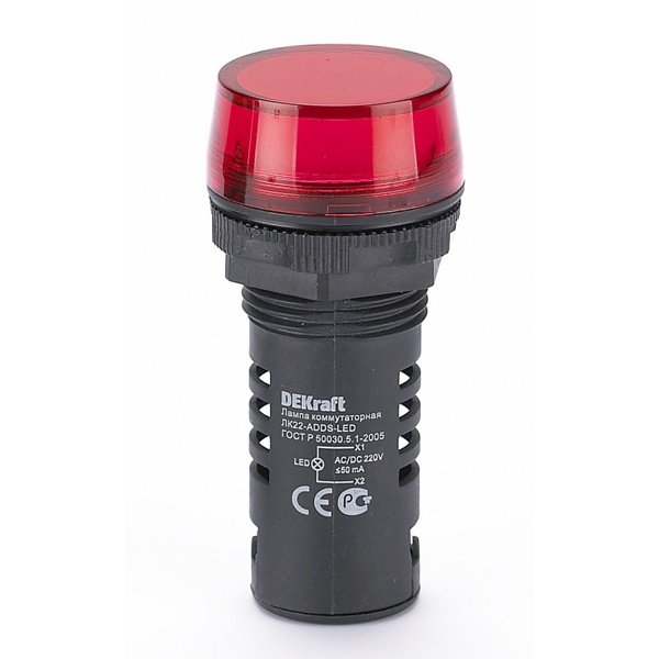 Лампа DEKraft ЛK-22 ADDS D22мм LED 220В AC/DC красная