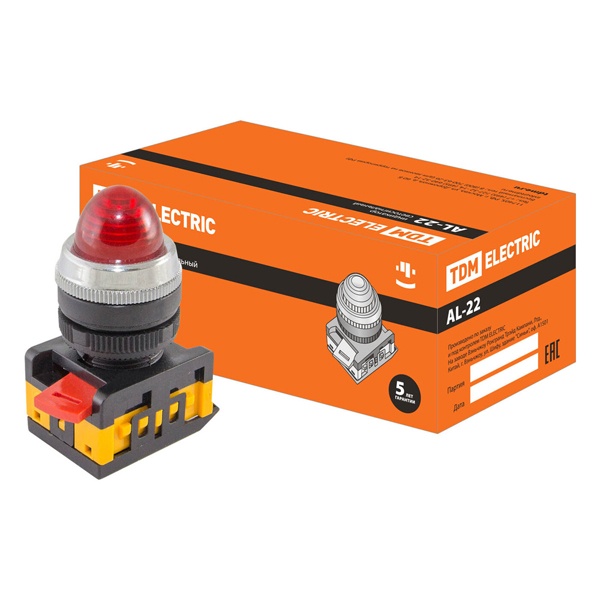 Лампа TDM AL-22 сигнальная d22мм красный неон/230В цилиндр