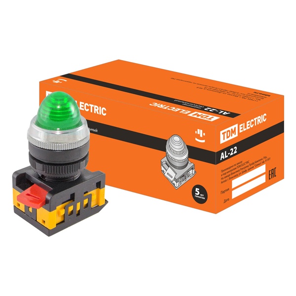 Лампа TDM AL-22 сигнальная d22мм зеленый неон/230В цилиндр