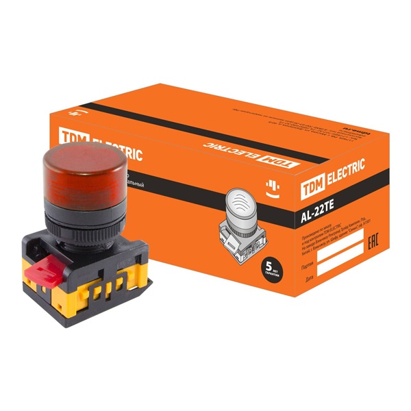 Лампа TDM AL-22TE сигнальная d22мм красный неон/230В цилиндр