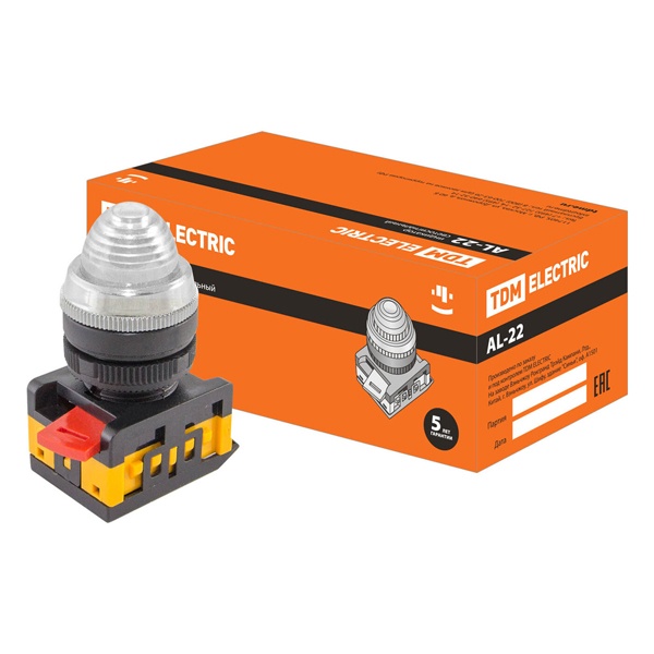 Лампа TDM AL-22 сигнальная d22мм прозрачная неон/230В цилиндр