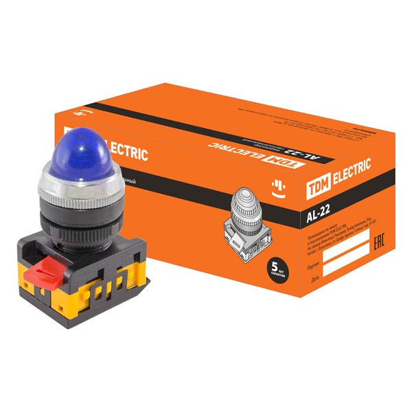 Лампа TDM AL-22 сигнальная d22мм синий неон/230В цилиндр