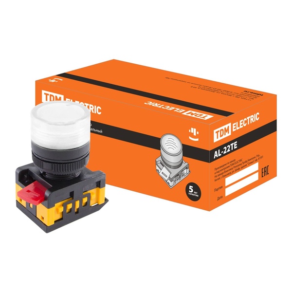 Лампа TDM AL-22TE сигнальная d22мм белый неон/230В цилиндр