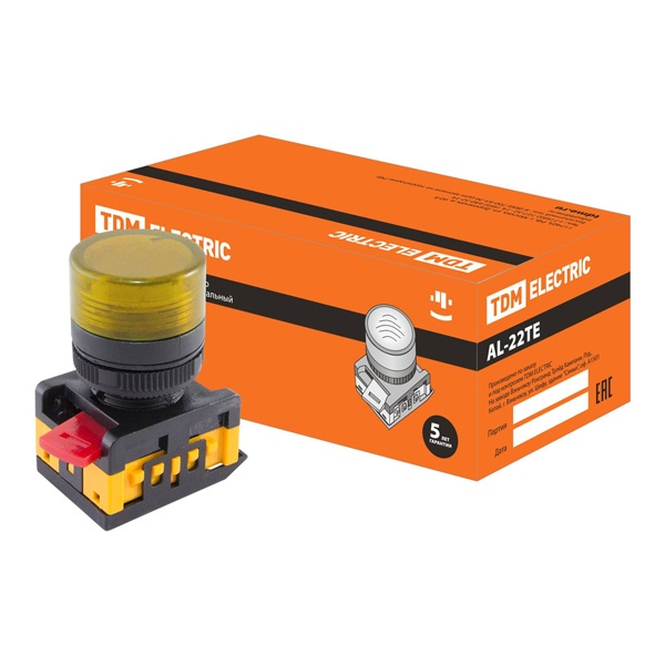 Лампа TDM AL-22TE сигнальная d22мм желтый неон/230В цилиндр