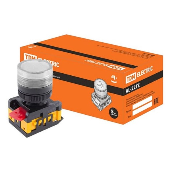 Лампа TDM AL-22TE сигнальная d22мм прозрачная неон/230В цилиндр