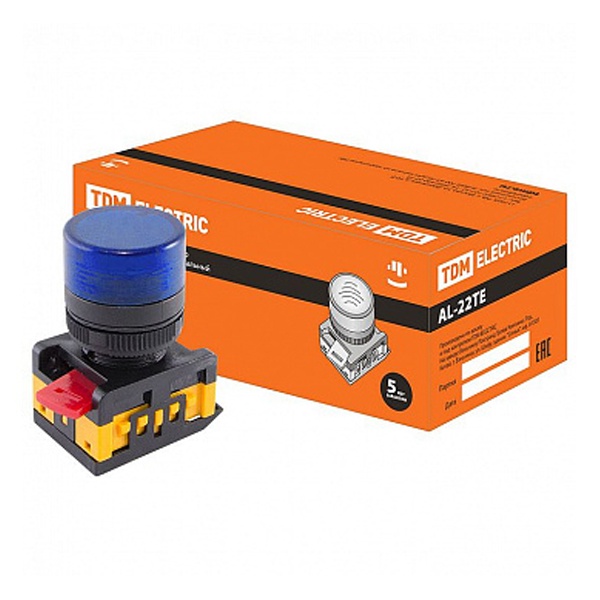 Лампа TDM AL-22TE сигнальная d22мм синий неон/230В цилиндр