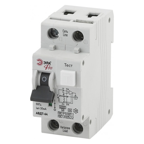 Дифавтомат ЭРА 1П+Н С25А 30мА тип A однофазный электронный 6кА АВДТ-64 (NO-901-85) (дифференциальный автомат, АВДТ)