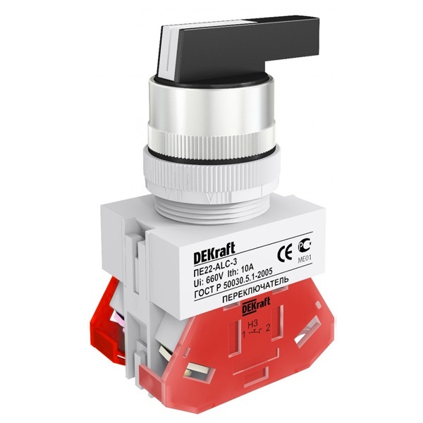 Переключатель DEKraft 3 фиксированных положения I-O-II удлиненная ручка 2НО черный